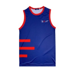 Design round neck men's vest T-shirt custom royal blue color contrast red vest T-shirt printed logo outdoor sports competition suit track suit vest T-shirt store VT251 Design round neck men's vest T-shirt custom royal blue color contrast red vest T-shirt printed logo outdoor sports competition suit track suit vest T-shirt store VT251